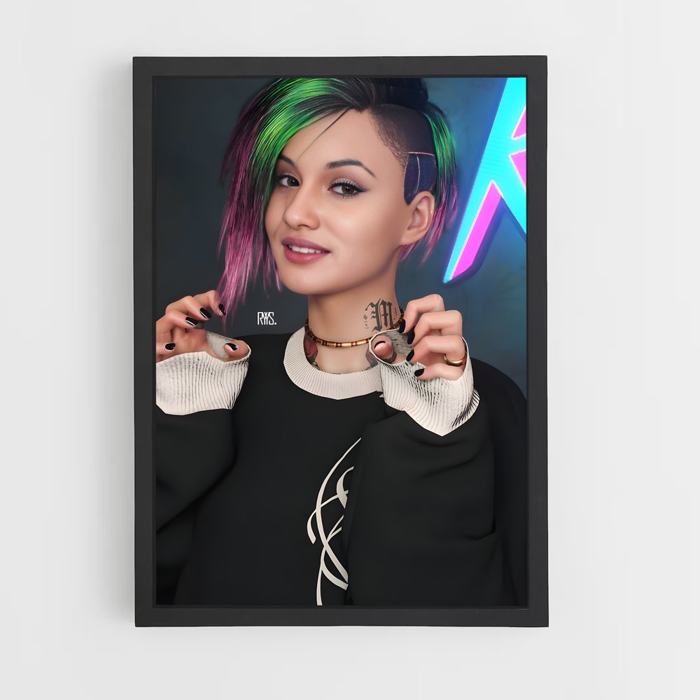 Poster Judy en Vert – affiche Cyberpunk (vue 2)